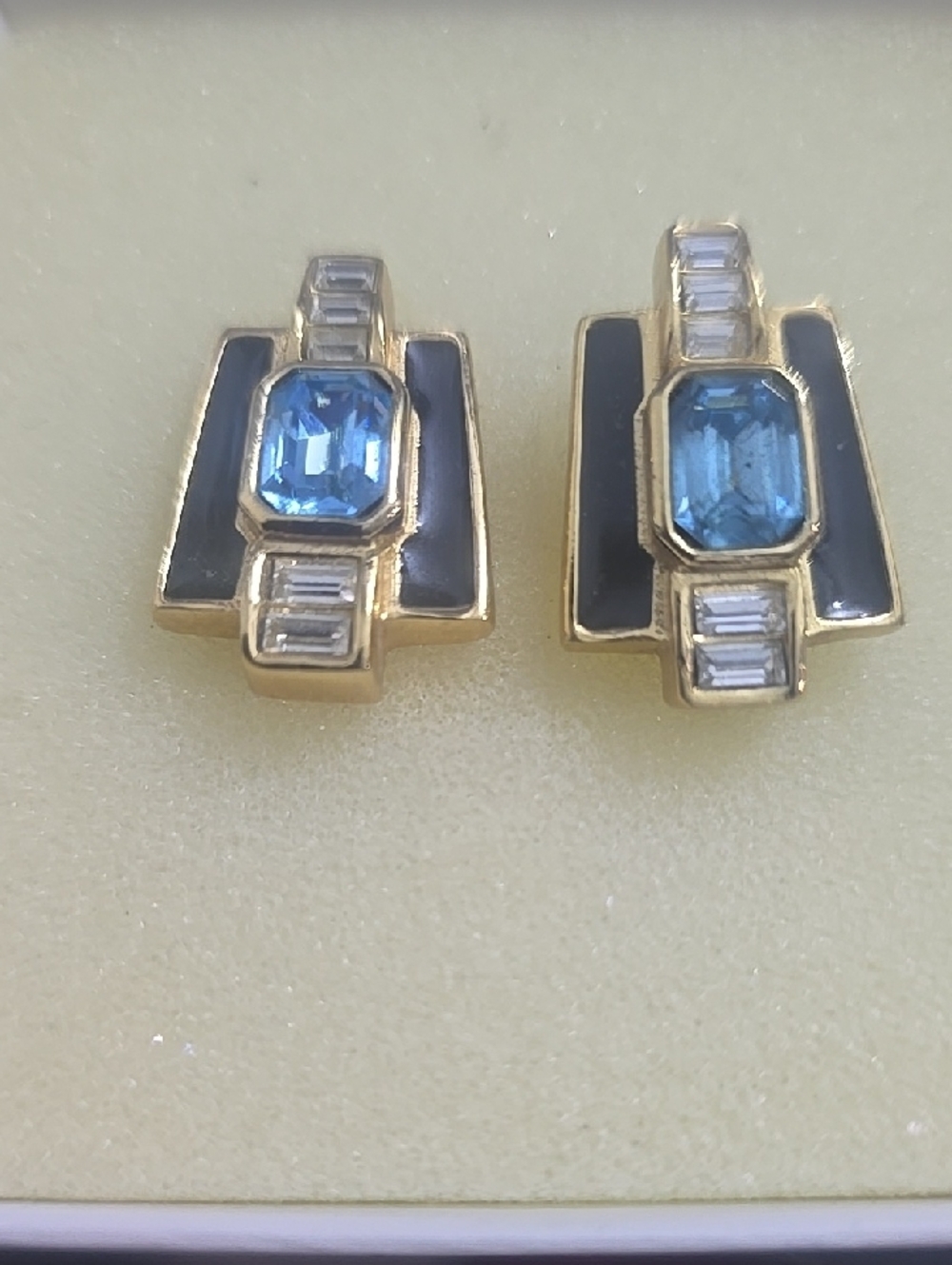 Blue Crystal Gold-Tone Statement Clip Earrings